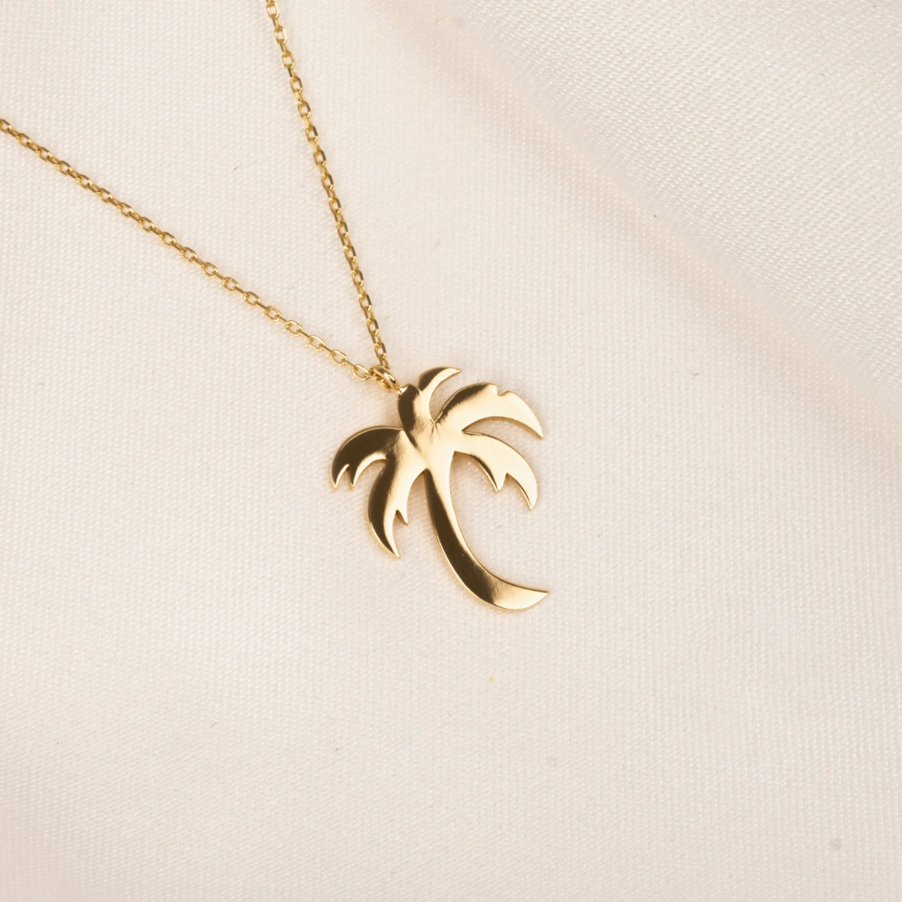 Gümüş Kolye - Palmiye Ağacı 925 Ayar Gümüş Kolye Sarı