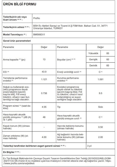 Profilo BMS682V1 6 Programlı 13 Kişilik Bulaşık Makinesi