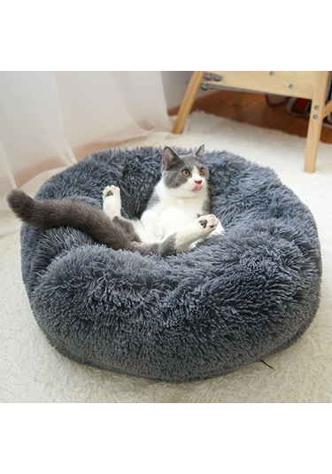 Moveevo Kediler Ve Küçük Köpekler İçin Yumuşak Peluş Yuvarlak Evcil Hayvan Yatağı