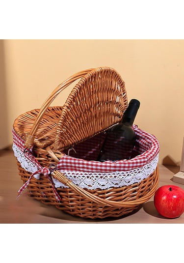 Homyl Piknik Sepeti Kırsal Pratik Hasır Depolama Park Açık Kırmızı Kareli