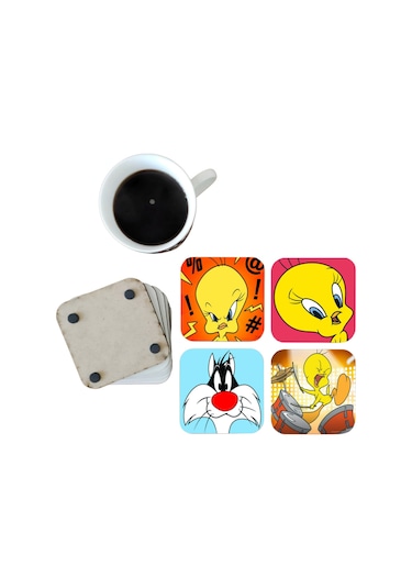 Tweety Dekoratif Ahşap Bardak Altlığı Seti 048 Çok Renkli