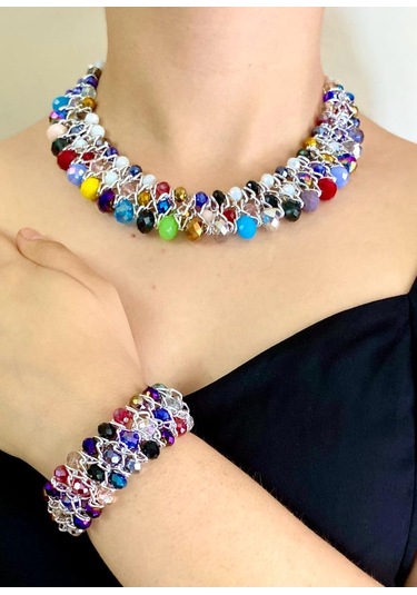 Kristal Taşlı El Yapımı Kolye Ve Bilezik Çok Renkli