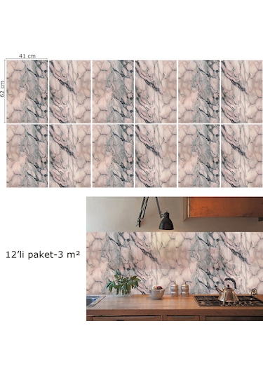 Tink Kendinden Yapışkanlı Pembe Mermer Desenli Pvc Panel 41x62 Cm