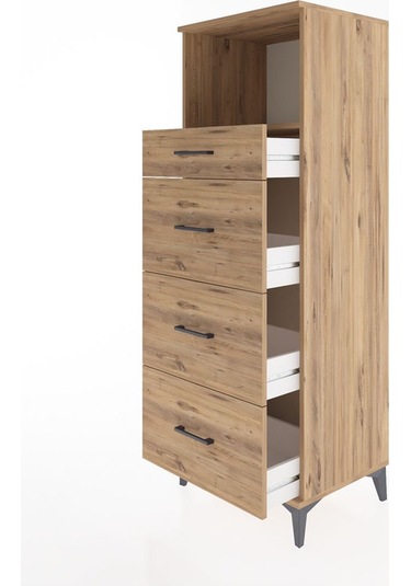 Hyperion Dolap Tek Raflı 4 Çekmeceli 60x44x163 Çam-çam Çam