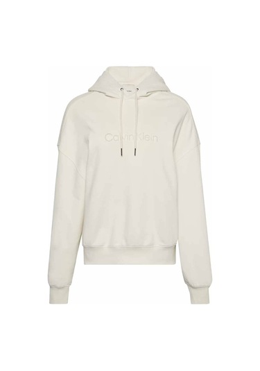 Kadın Kapüşonlu Nakış Logolu Sweatshirt - Ekru Tofu