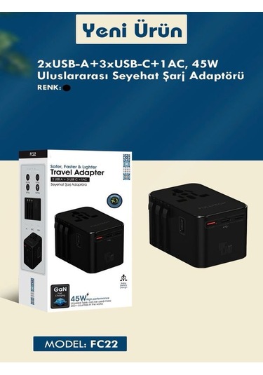 Fc-22 45w Global Seyahat Şarj Aleti - 2 Usb-a, 3 Type-c, 1 Ac Pri