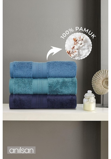 3'lü Süper Soft Bordürlü El Havlusu Seti - 50x90 Cm, 250 Gr, %100 Pamuk, Spa Ve Otel Havlusu Beyaz - Mavi