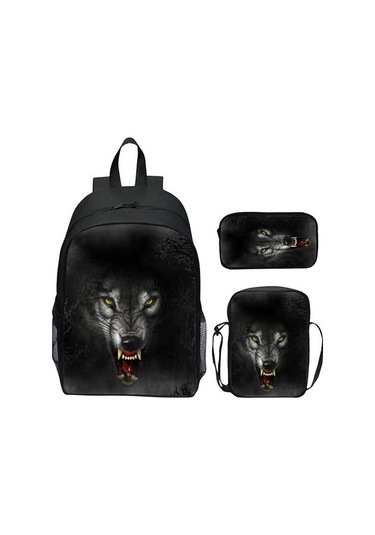 Three Beans 3 Adet / Takım Kurt Okul Çantası Anaokulu Sırt Çantası Anime Çantası Messenger Çanta İle Anime Satchel Rrsbcj Siyah
