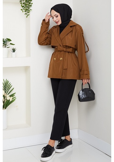 Nehar Rüzgarlıklı Astarlı Trenç 1621 - Kahve Kahverengi