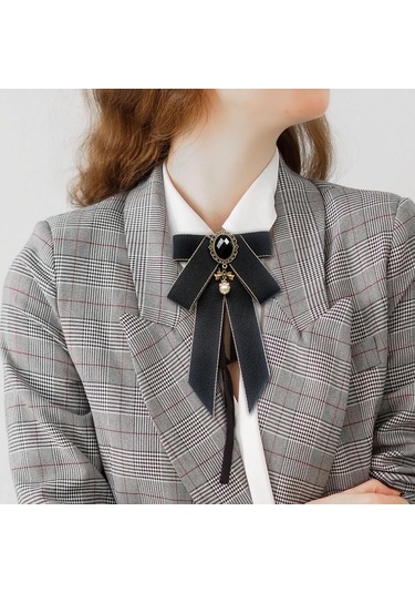 Suntek Şerit Yay Broş Üniforma Bluz Öğrenci Için Ön Siyah