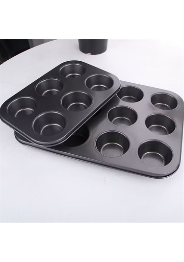 Paket Yapışmaz Muffin Kalıbı Karbon Çelik Kek Kalıbı Muffin Kalıbı Siyah