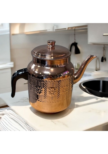 Bakır Çekiç Dövme Kahveci Demlik No:2 Bakır