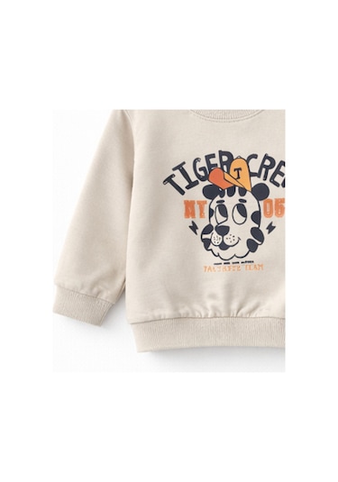 HelloBaby Erkek Bebek Pamuklu Sweatshirt Desenli Model Bej - Yeşil