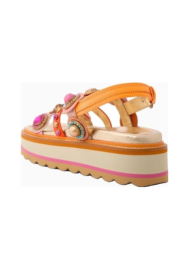Kurt Geiger Octavia Slingback Platform %100 Deri, Modern Kadın Topuklu Sandalet Turuncu
