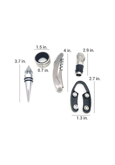 5 Parça Çelik Şişe Açacağı Seti Dekoratif Kılıf İle Şık Hediye Seti , Wine Opener Gift Set Siyah