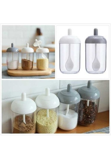 Novahub Gri Kapaklı Baharat Kavanoz Seti, Plastik Ot Çeşni Teneke Tuz Saklama Kabı, Mühür Kutusu, Biber Denizleri, Kullanışlı Kaşık, Sağlıklı Malzeme, Pp+pc, Pratik Tasarım Gri