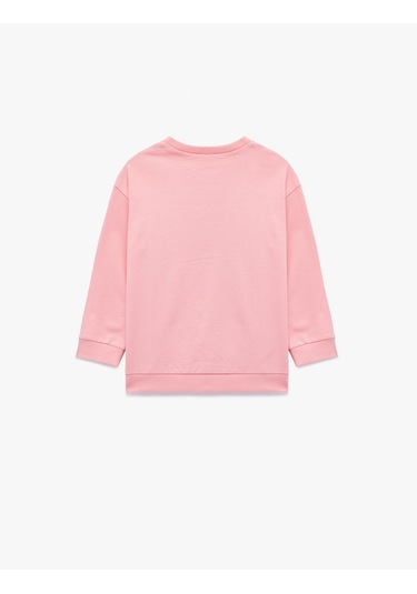 Koton Pamuklu Uzun Kollu Bisiklet Yaka Baskılı Sweatshirt Pembe 6wmg10099ak Gül
