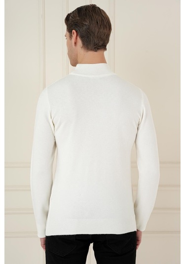 Tr 876 Slim Fit Ekru Klasik Triko Ekru