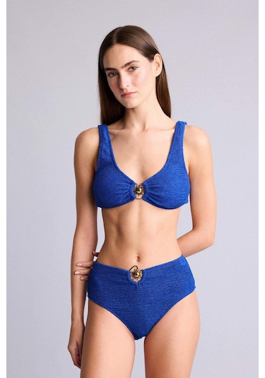 Defacto Regular Fıt Kırışık Dokulu Sax Mavi Bikini Üstü E0206ax26smbe114 Mavi-be114