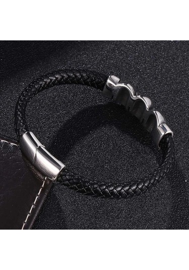 Paslanmaz Çelik Kurukafa Yakışıklı Takı Deri Bileklik Erkek Paslanmaz Çelik Takı Siyah Siyah