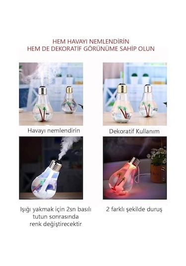 Ampul Şekilli Oda/hava Nemlendirici Buharlı 7 Led Işıklı Gece Lam Renkli