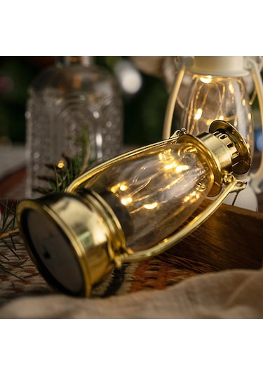 Retro Fener Noel Masa Dekorasyonu Yılbaşı Süs Siyah