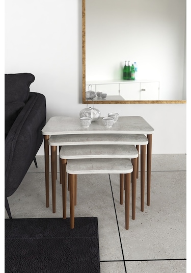 Selena 4Lü Zigon Sehpa Ahşap Ayaklı Salonseti Sehpası Kristal