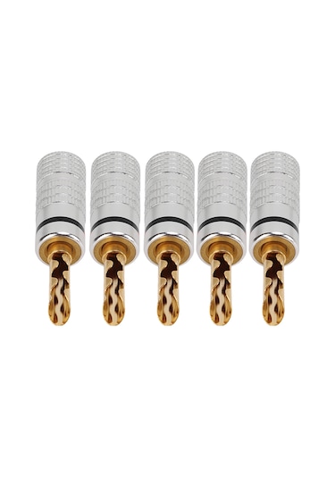 Mufunye J.10054 4mm Gümüşe Sarılmış Dişli Muz Soketi - Kaynaştırma Olmayan Hoparlör Bağlantısı, Sert Tutma Ve Ses Kalitesi Sağlar, 5 Adet Siyah