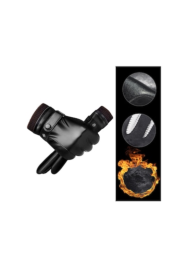 Kış Rüzgar Geçirmez Dokunmatik Ekran Suni Deri Bisiklet Eldiven 001