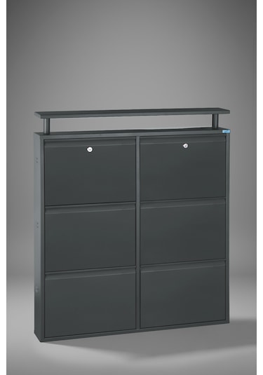 Lıccıa Metal Ayakkabılık 3 Lü Yatay Kilitli Model Antrasit