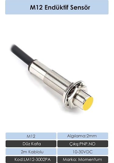 Momentum M12 Endüktif Sensör 2mm Düz Kafa PNP NO LM12-3002PA