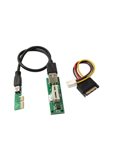 Pazly Mini Pcı-e X1 Uzatma Kablosu - Pcı-e 1x Genişletme Kartı - 90 Dik Açı Usb & Sata Kablosu İle