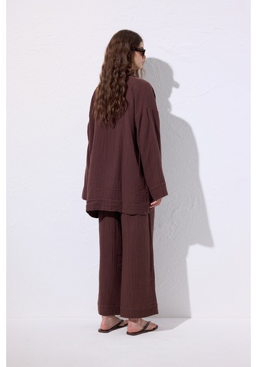 Müslin Geniş Kollu Kimono Acı Kahve Acı Kahve