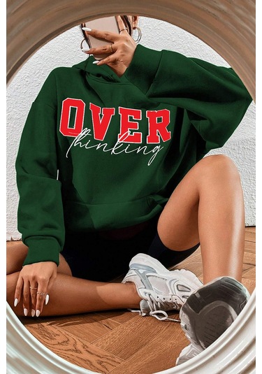 Over Thinking Baskılı Sweatshirt Yeşil