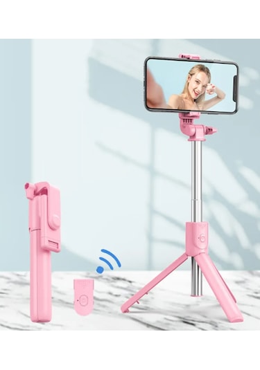 S03 Led Işıklı Tripod Bluetooth Kumandalı 3in1 Selfie - Pembe