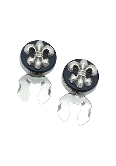 Fleur De Lis Figürlü Geçmeli Kol Düğmesi Ve Kravat İğnesi Seti Gümüş