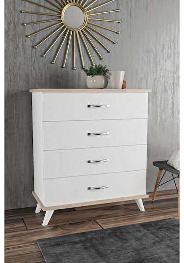 Ae-1047 Artemis Beyaz Şifonyer 4 Çekmeceli