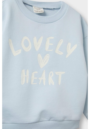 Defacto Kız Bebek Bisiklet Yaka Baskılı Sweatshirt E8919a525aube343 Mavi