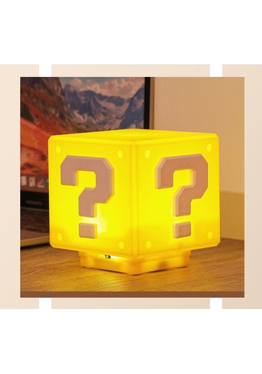 Buaoaosses Şarj Usb İndüksiyon Mario Soru İşareti Yaratıcı Gece Lambası Kafa Çocukluk Oyun Işığı İle Aynı Ses Sıcak Sarı Işık