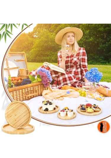 6'lı Bambu Yuvarlak Sunum Tabağı, Servis Tabağı, 20x20 Cm