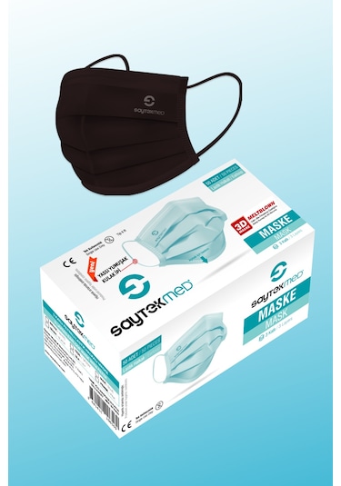 Saytekmed Meltblown Filtreli Yassı İpli 3 Katlı Siyah Maske (1 Kutu / 50 Adet)