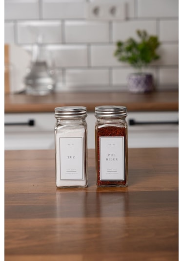 Mienda Home 2'li Cam Baharatlık Seti Kapaklı Etiketli Baharatlık Takımı Mh00slvr02 Beyaz - Şeffaf