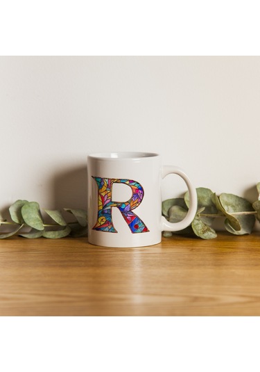R Harfi Bardak 330 Ml İsme/harfe Özel Hediye, Renkli Harf Tasarım Beyaz