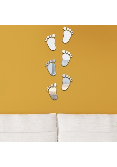 Sones 36 Adet / Set Akrilik Küçük Ayaklar Stereo Duvar Çıkartmaları Ev Dekorasyonu Yumuşak Ayna Gümüş Diğer