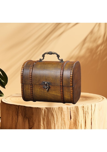 Homyl Biblo Kutusu Menteşeli Hazine Sandığı Süs Ahşap Kahverengi