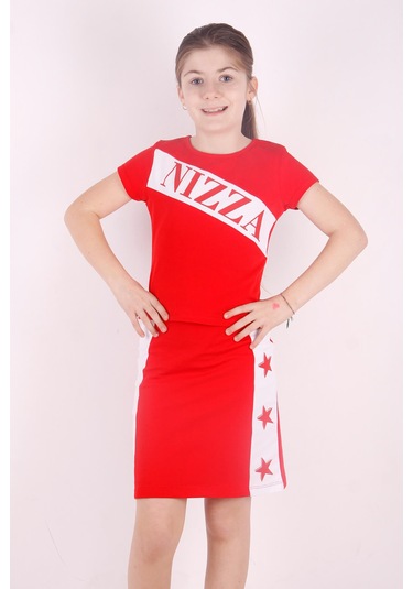 Toontoy Kız Çocuk Yıldız Baskılı Etekli Takım Kırmızı