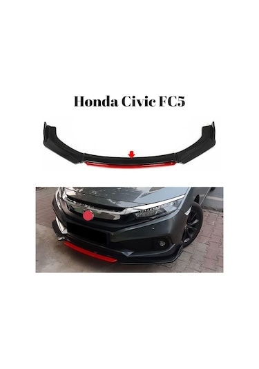 Üniversal Lip Honda Civic FC5 Tip Kırmızı Detaylı Ön Tampon Eki Kanatlı Lip 4 Parça