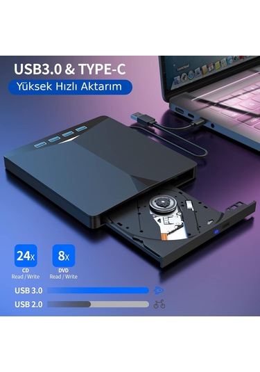 Valkyrie Harici Cd Dvd Rom Yazıcı Okuyucu Usb 3.0 Hub Çoğaltıcı Tf Sd Kart Okuyucu 7in1
