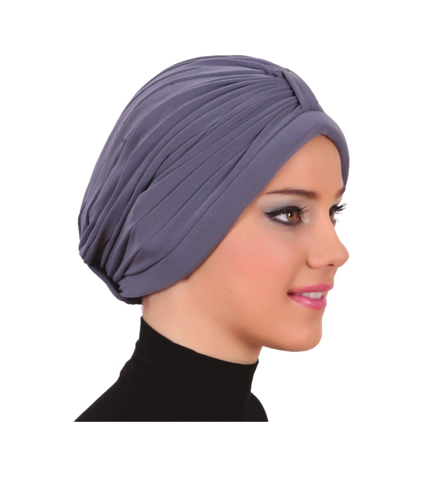 Bantlı Ön Ve Ensesi Bantlı Nervürlü Koyu Gri Süngerli Hazır Türban Tesettür Bone Havuz Bonesi Koyu Gri