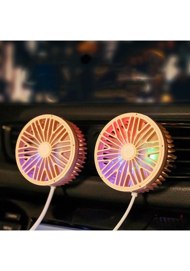 Araba Vent Fanı Çok Fonksiyonlu Usb Arayüz Mini Led Lamp Araç Fan Siyah
